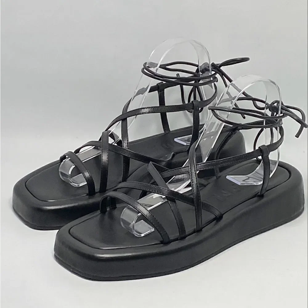 Loeffler Randall Beau Black Wrap Platform Sandal size 9